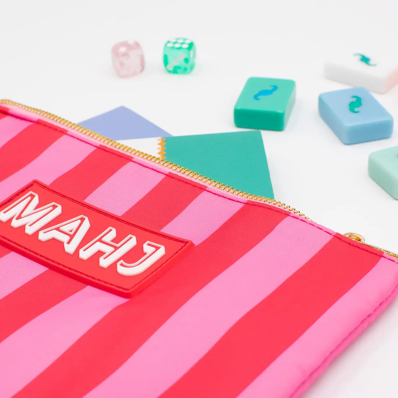 Mahjong Card & Accessory Bag | Pink & Red Stripe