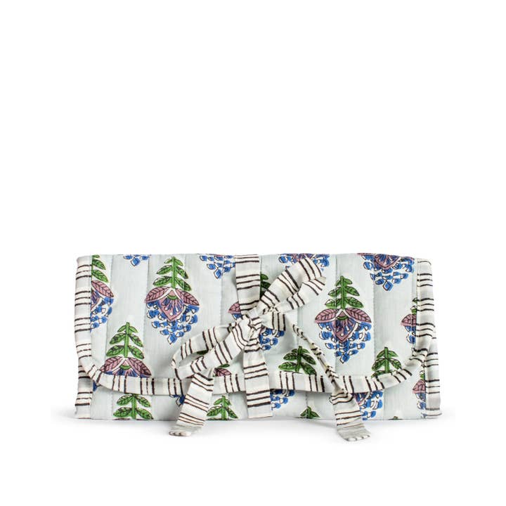 Leighton Blue Quilted Jewelry Roll