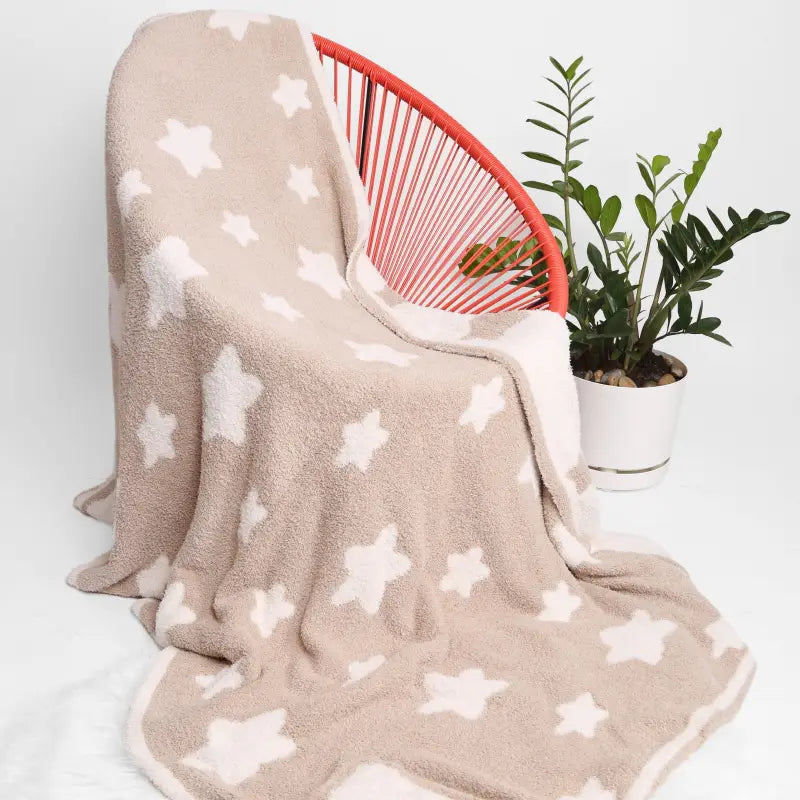Star Print Throw Blanket Beige