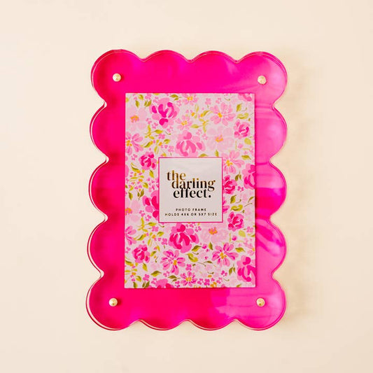 Rectangle Scalloped Acrylic Frame | Hot Pink