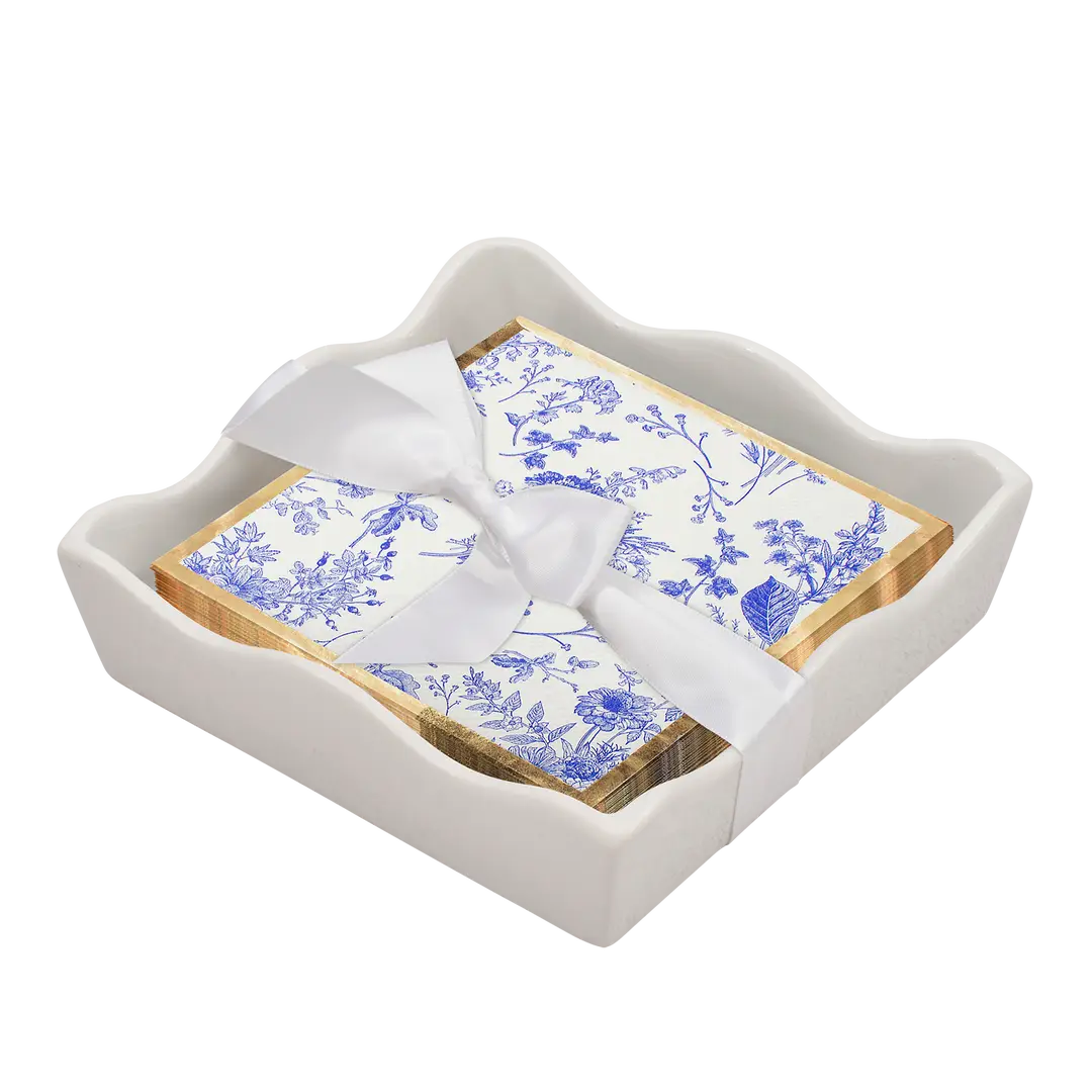 Ceramic Wave Napkin Tray with Cocktail Napkin | Timeless