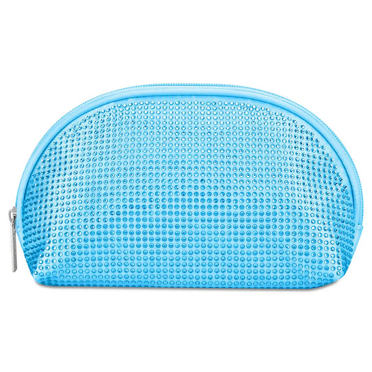 Blue Rhinestone Oval Cosmetic Bag
