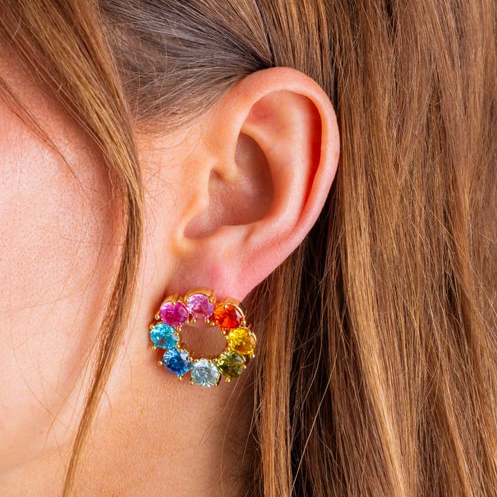 Drop Earrings | Circles w/ Colorful Gems | Paige