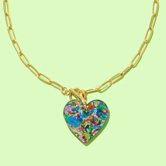 Paperclip Chain Necklace | Heart Pendant | Colorful Confetti