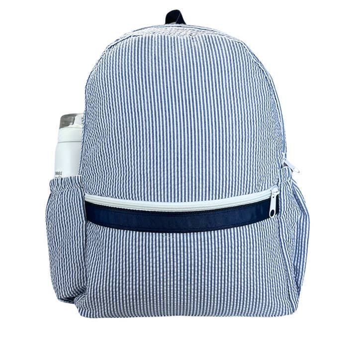 Medium Backpack w/ Pocket | Navy Seersucker