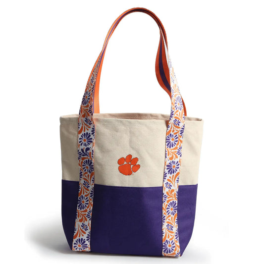 Canvas Mini Tote with Floral Straps | Clemson