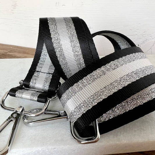Bag Strap - Stripe Silver and Black