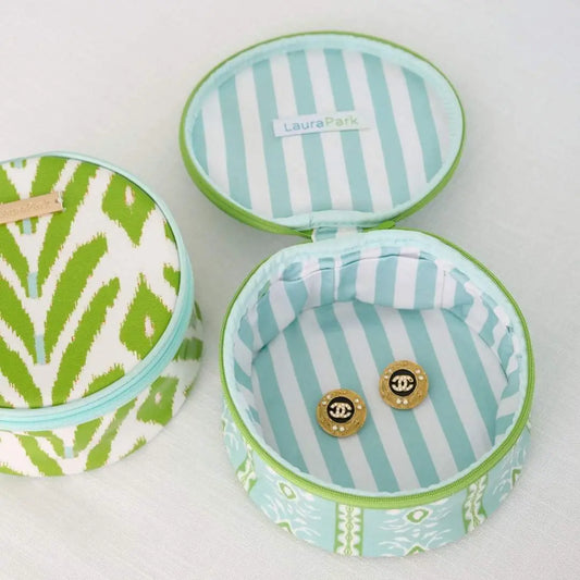 Round Jewelry Case | Rosemary Stripe Blue