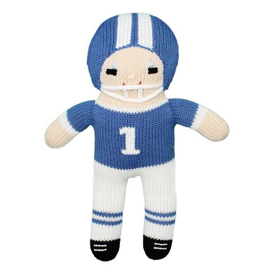 Knit Rattle | Football Player | Royal Blue/White
