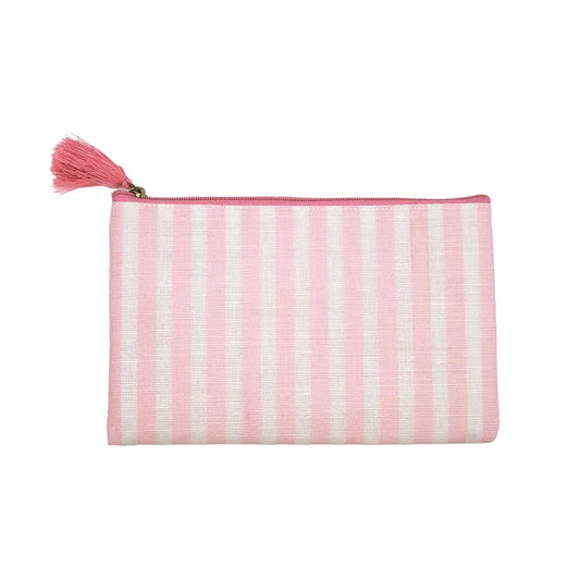 Bonjour Stripe Juco Cosmetic Bag | White/Pink