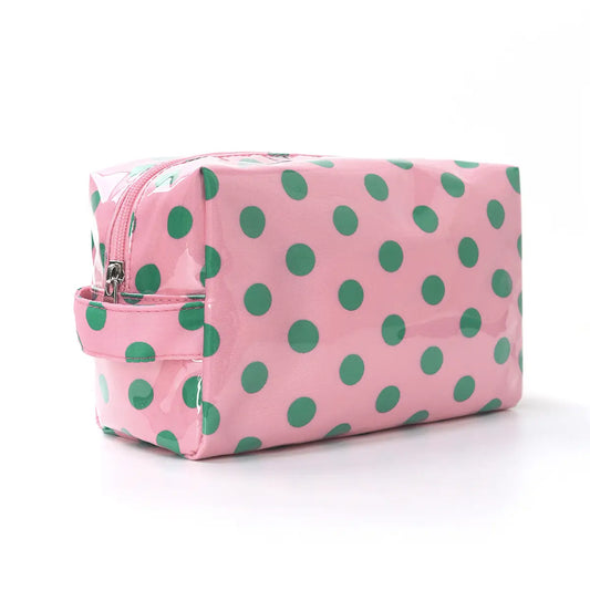 Waterproof Makeup Bag | Pink w/Green Dot