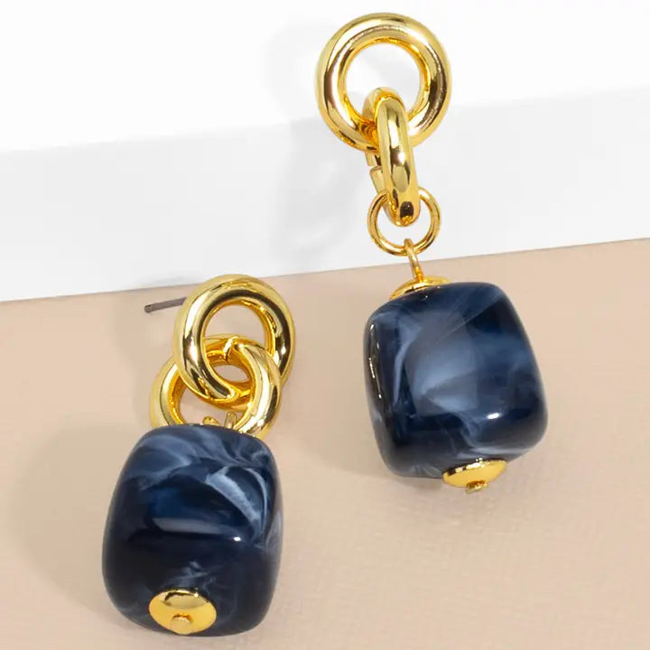Tessa Puffy Square Resin Drop Earring | Navy