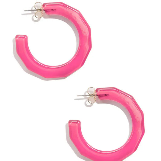 Small Textured Hoop Earring | Neon Pink