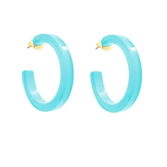Medium Resin Hoop Earring | Bright Blue