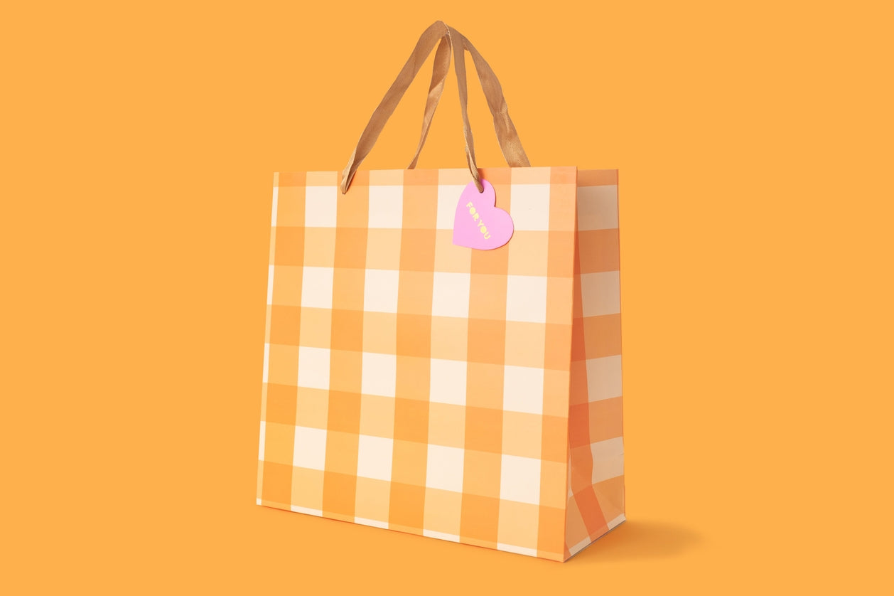 Large Orange Gingham Gift Bag