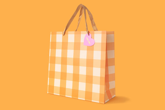 Large Orange Gingham Gift Bag