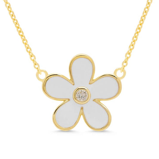 Pendant Necklace | Cubic Zirconia | White Flower