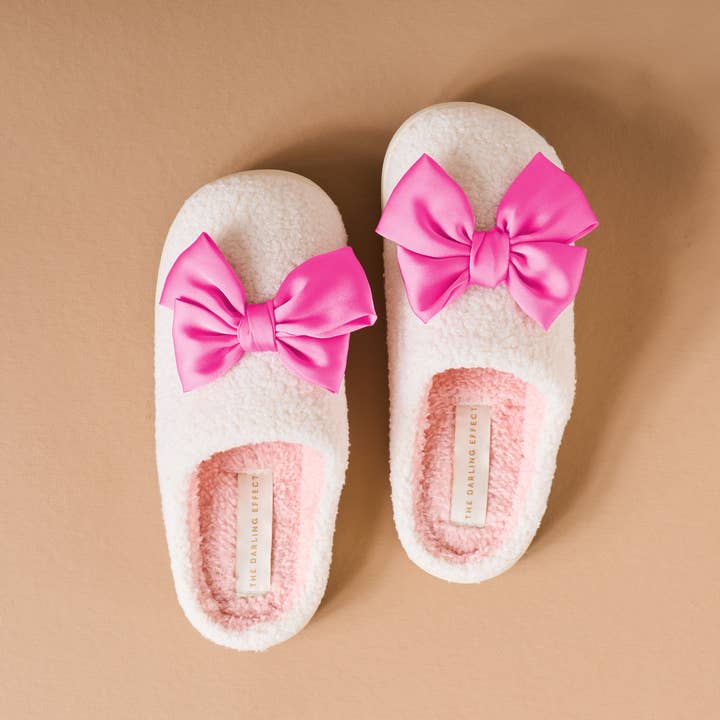Fuzzy Slippers | Betty Bow Hot Pink