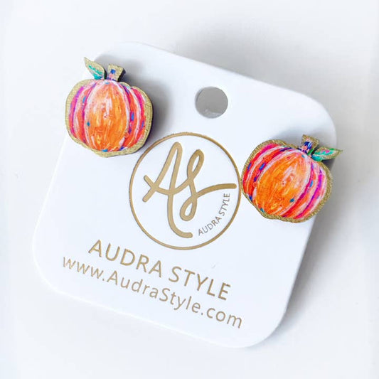 Fall Statement Stud Earrings | Orange Pumpkins