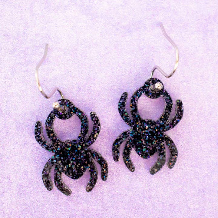 Spider Halloween Earrings | Black Holographic