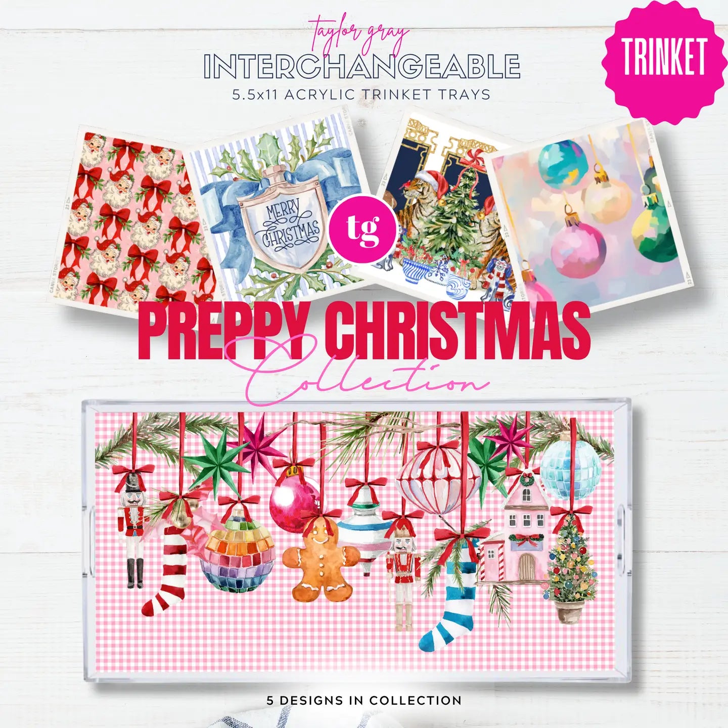 Acrylic Trinket Tray Inserts | Preppy Christmas