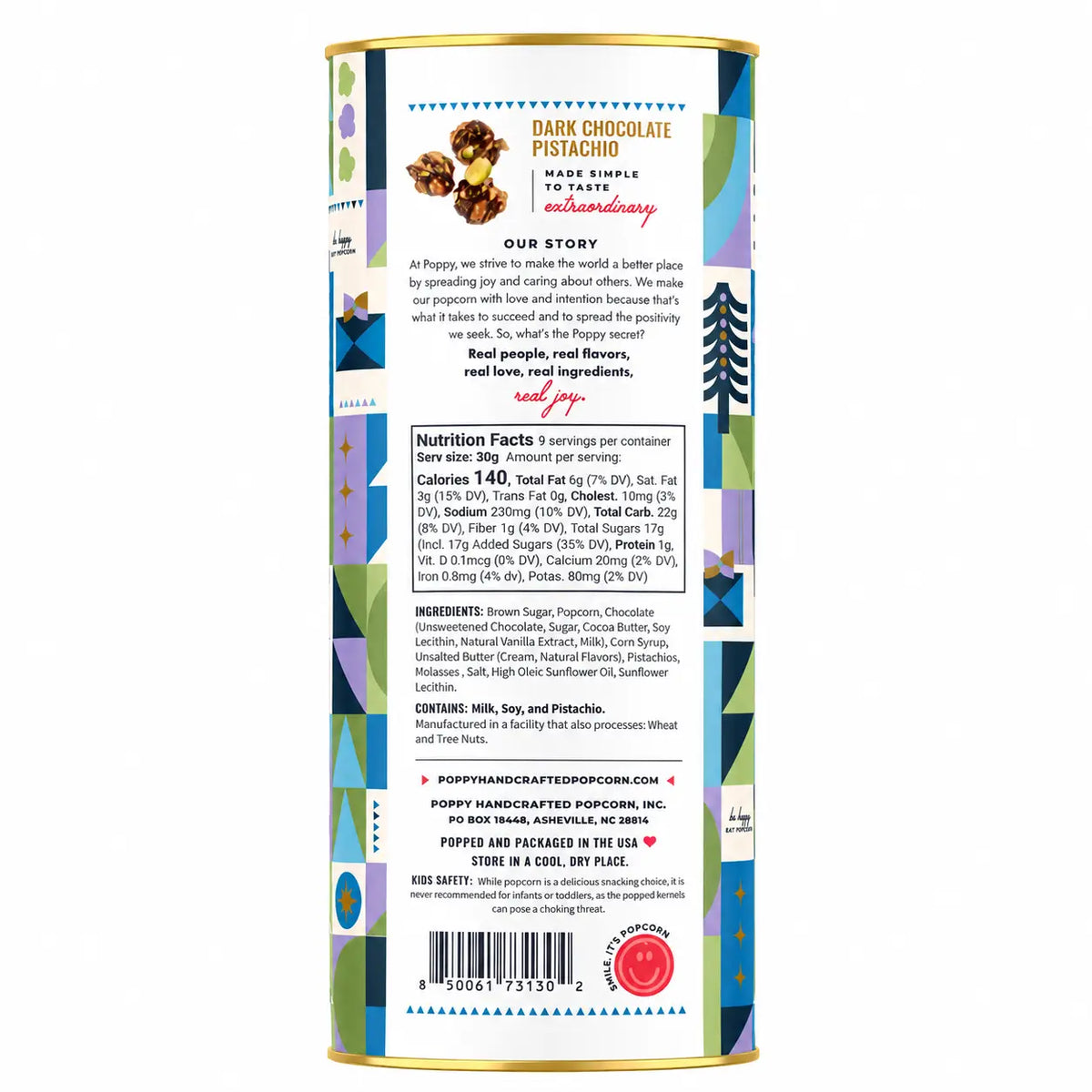 Dark Chocolate Pistachio Cylinder Holiday Popcorn