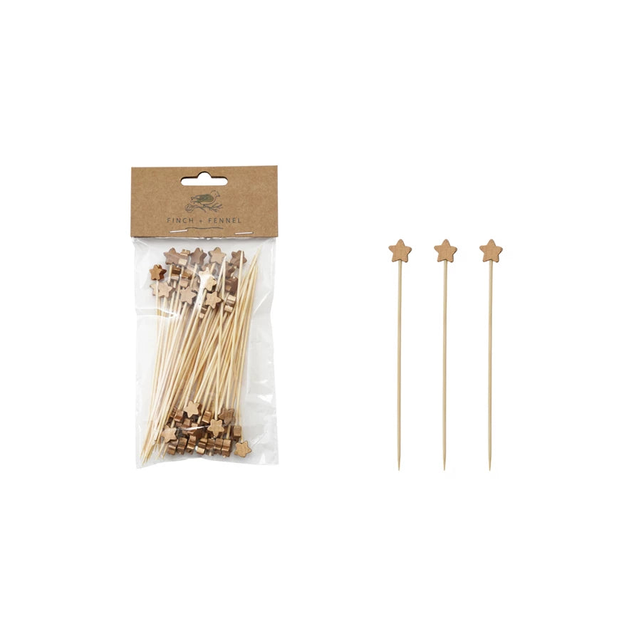 Bamboo Single Use Skewers | Star Shaped Handles