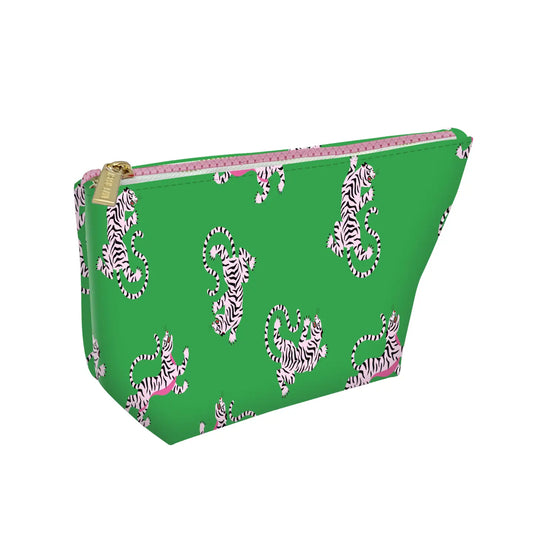 Cosmetic Bag | Leather Pink Green Tiger