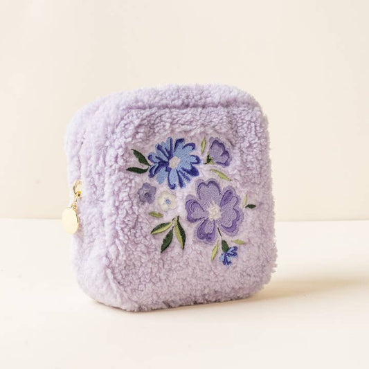Square Teddy Pouch | Dainty Floral Purple