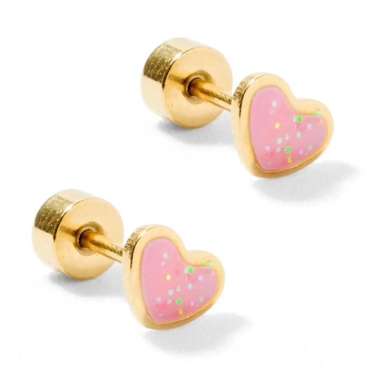 Screwback Stud Earrings | Nora Heart Pink