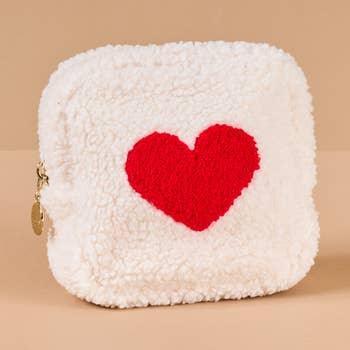 Square Teddy Pouch | Cream with Red Heart