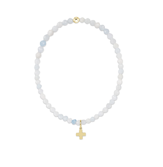 Classic Aquamarine 3mm Bracelet | Signature Cross Gold Charm