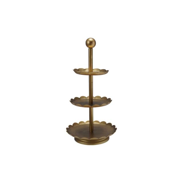 Decorative Metal 3-Tier Tray with Scalloped Edges | Gold Finish