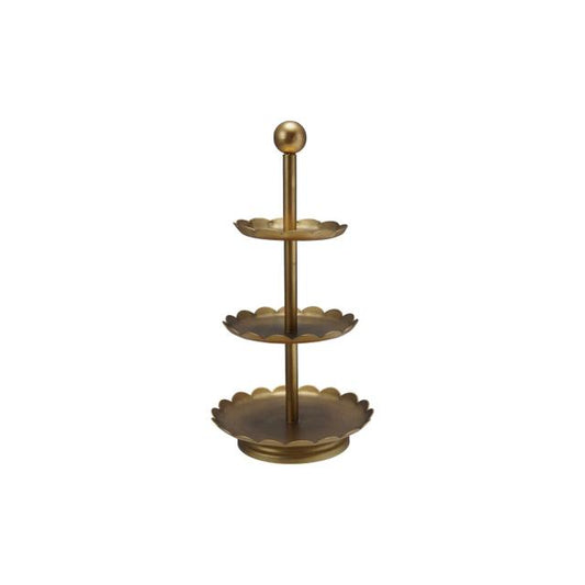 Decorative Metal 3-Tier Tray with Scalloped Edges | Gold Finish