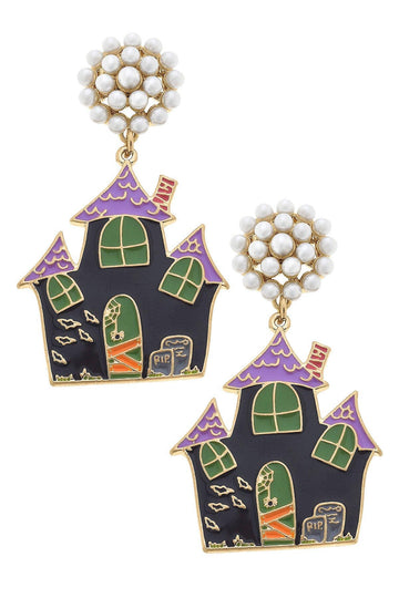 Halloween Enamel Haunted House Earrings