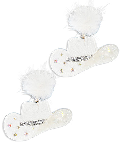 Fur Pompom Western Hat Earrings