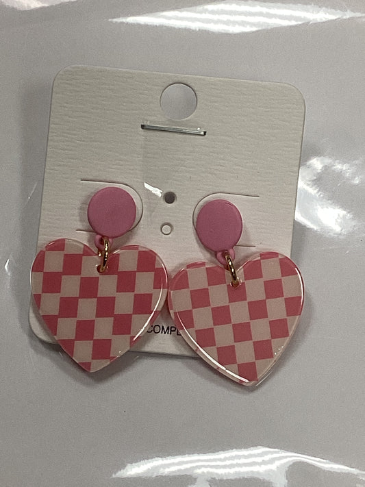 Pink Checkerboard Heart Earring