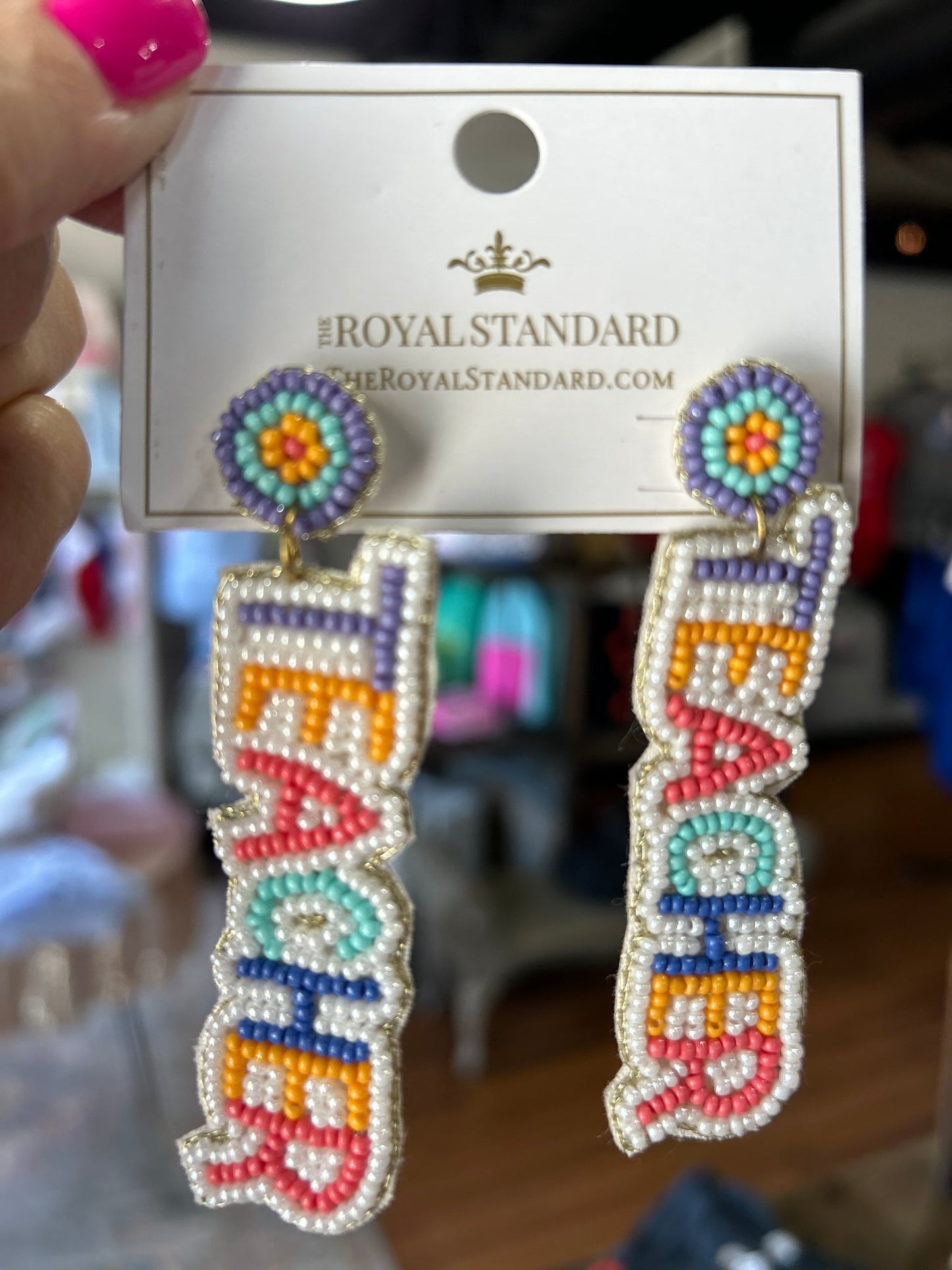 Beaded Teacher Earrings | White/Multi