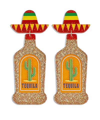 Sombrero & Tequila Earrings - Orange