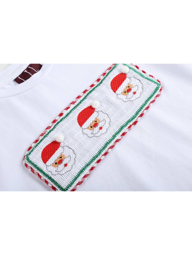 White Smocked Santa Long-Sleeve Tee & Red Pants