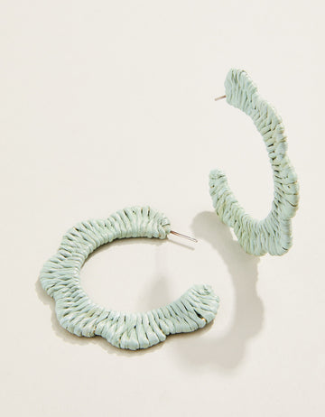 Scalloped Straw Hoop Earrings - Soft Blue