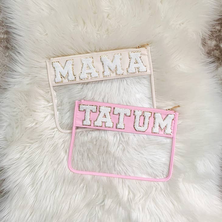 Clear Nylon Zipper Pouch Flat - Light Pink