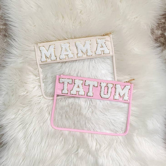 Clear Nylon Zipper Pouch Flat - Light Pink