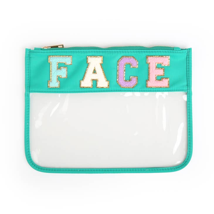 Varsity Letter Patch Clear Zippered Pouch Bag | FACE