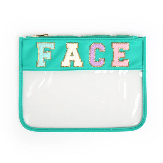 Varsity Letter Patch Clear Zippered Pouch Bag | FACE