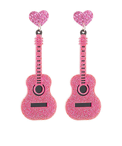 Glitter Acoustic Guitar Drop Earrings