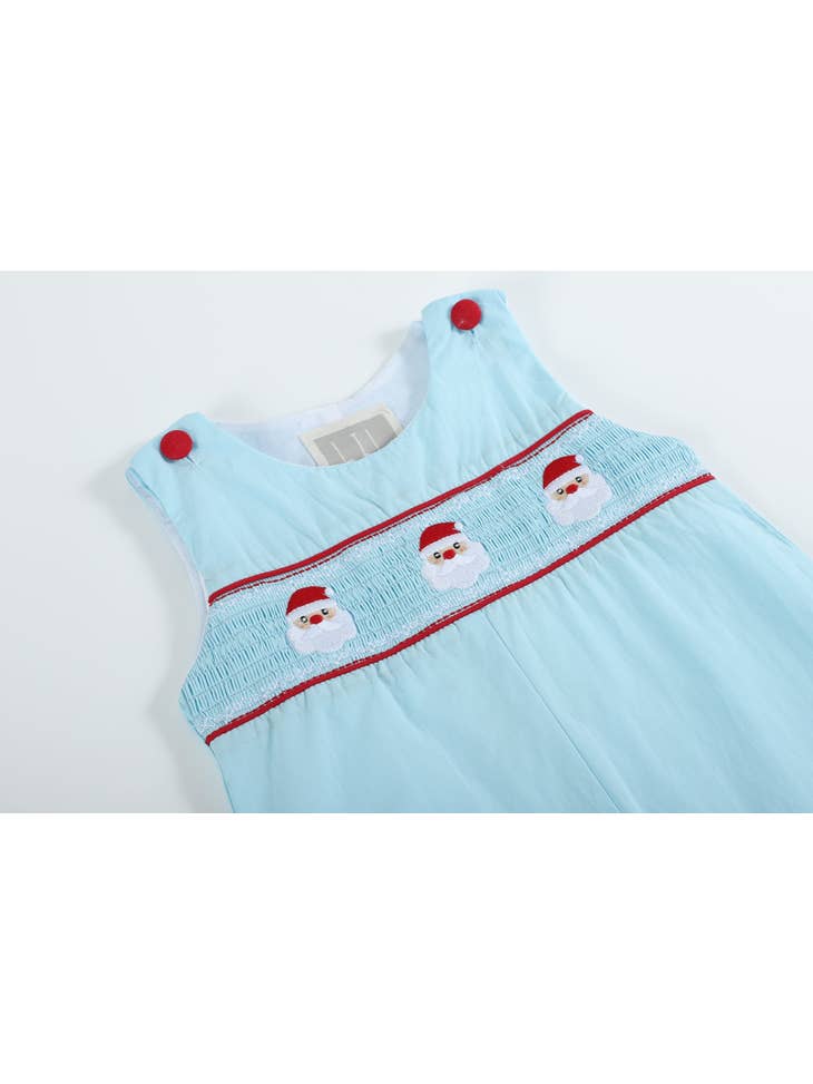 Blue Santa Smocked Overalls