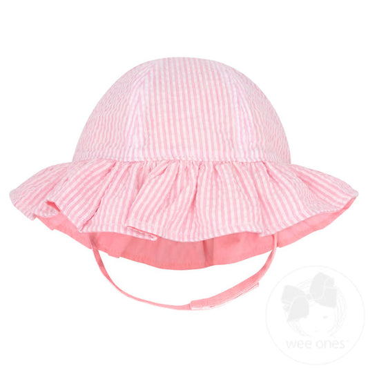 Hats | Girls Reversible Ruffle Brim Seersucker Sun Hat