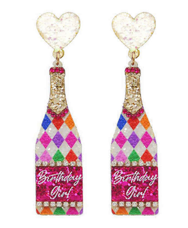 Glitter Birthday Wine Bottle Earrings