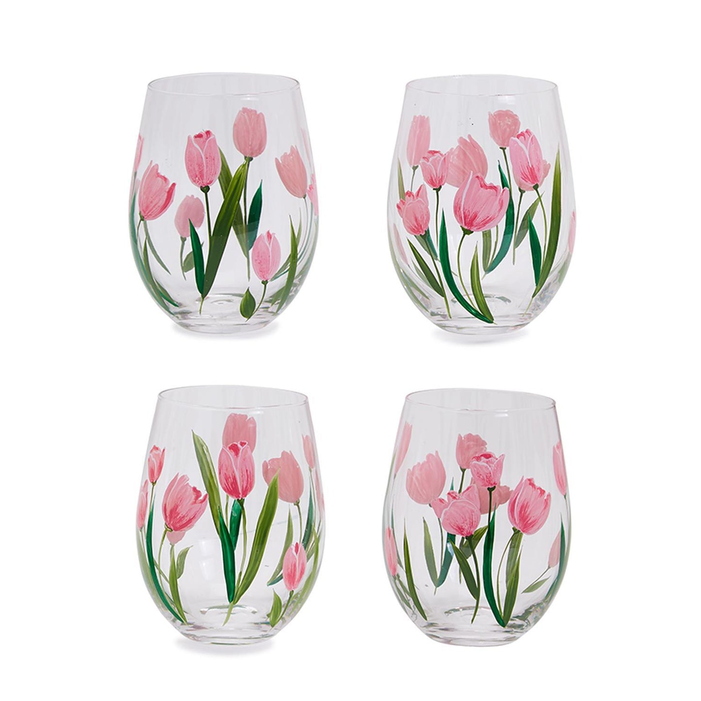 Pink Tulip Stemless Wine Glass